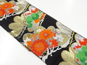 リサイクル　笠松に梅・菊模様織り出し袋帯
